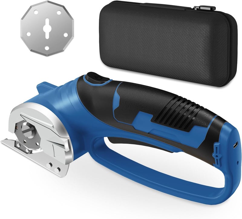 Mershca Cordless Electric Scissors, 4V Rechargeable Box Cutter & Cardboard Cutter with LED Light, Safety Lock - Rotary Cutter for Fabric, Leather, Plastic, Crafting, Sewing with Storage Box(Slate Blue) - Image 1